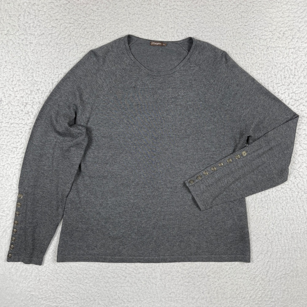 J.McLaughlin Sweater Womens XL Gray Button Cuff Raglan Cotton Modal Pullover‎